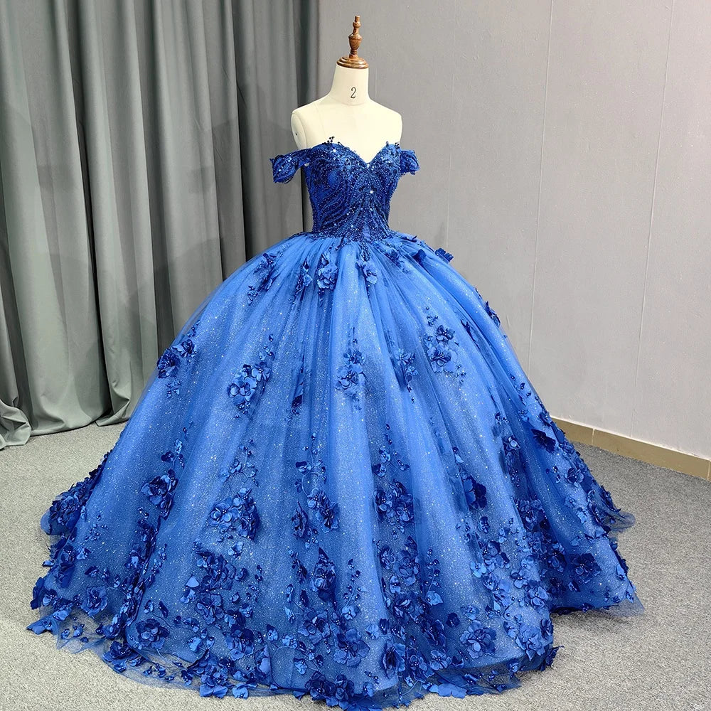 Jancember 9963 Glitter Royal Blue Heavy Beaded Party Women's Quinceanera Dresses for Girls