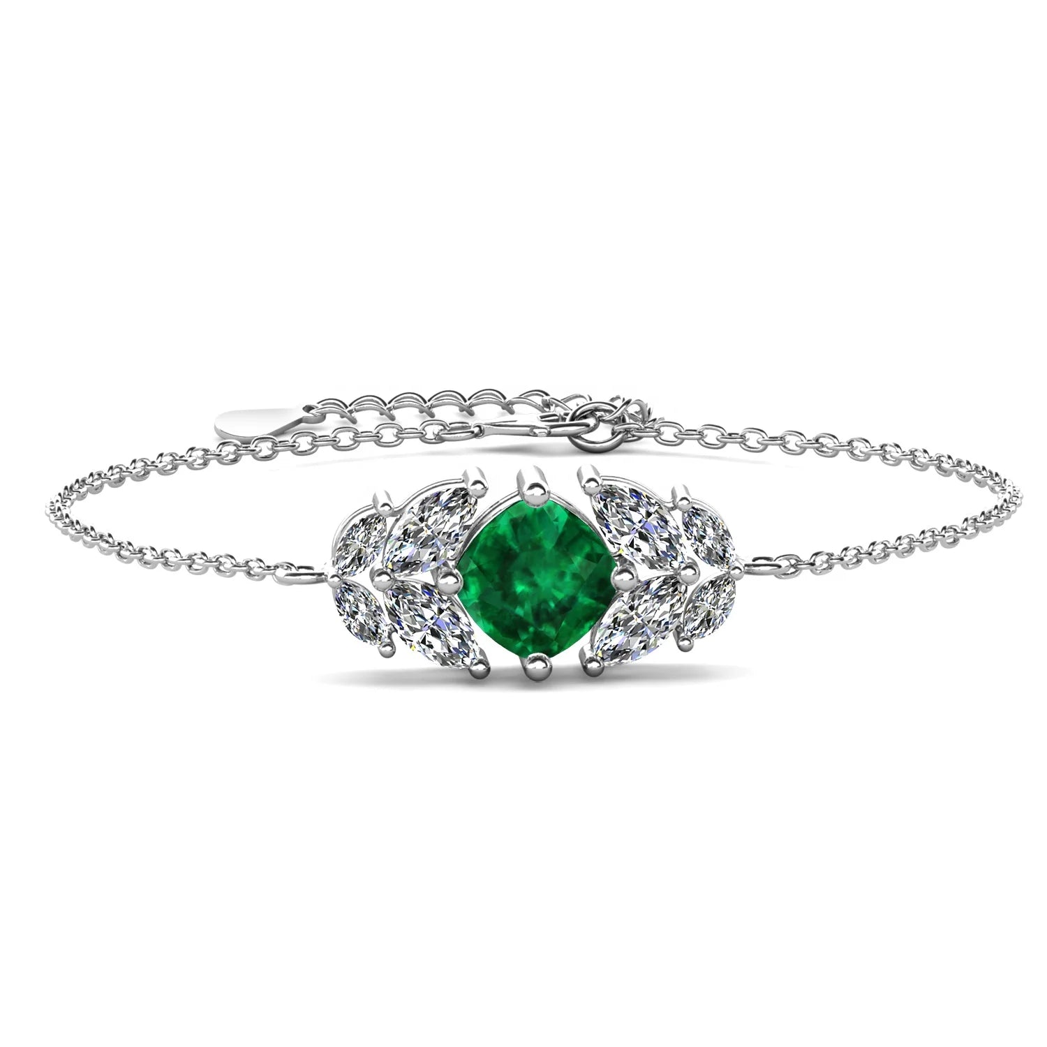 New Luxury Silver 925 Lab Grown Vivid Green Emerald Stone Olive Leaf Bracelet Jewelry for Women Destiny Jewellery