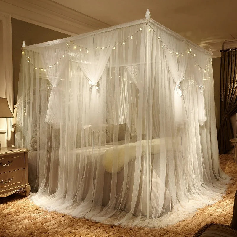 Old tatami square roof three-door palace bed curtain gauze curtain bed princess floor square mosquito net