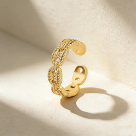 QIKU Fashion Exquisite Gold Color Adjustable Opening Rings Women Copper Zircon Jewelry Accessories Gift Wholesale Dropshipping