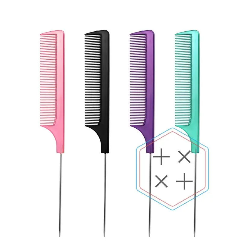 4 Color Anti Static Steel Pin Rat Tail Parting Comb for Salon