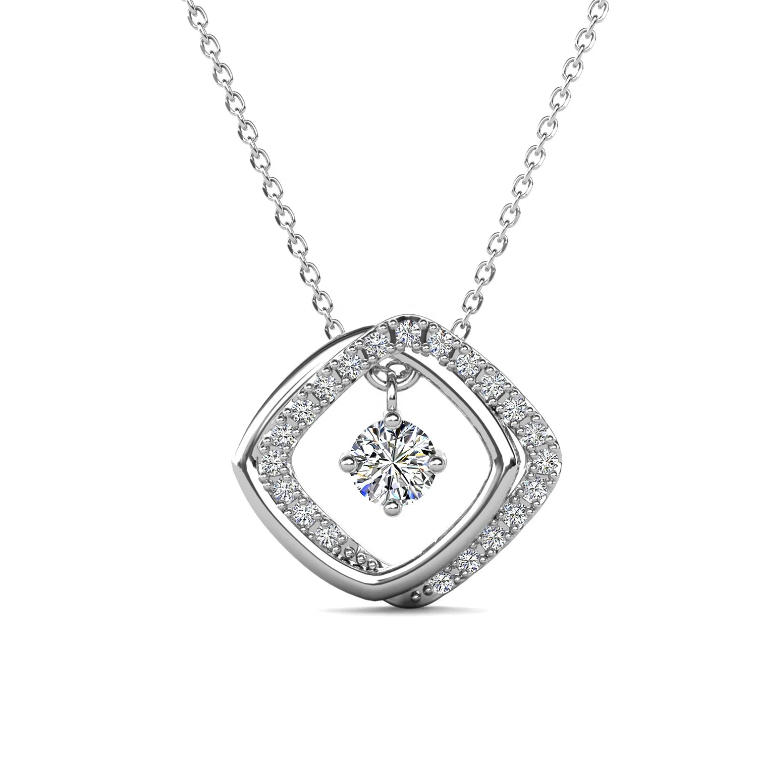 New GRA Colored Moissanite Diamond 925 Sterling Silver Square Dancing Pendant Necklace Jewelry for Women Destiny Jewellery