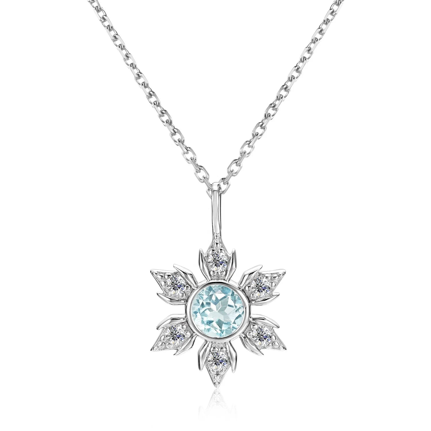 925 Silver Natural Gem Stone Blue Topaz Snowflake Pendant Necklace Women Jewelry Christmas Gifts 2022 Destiny Jewellery