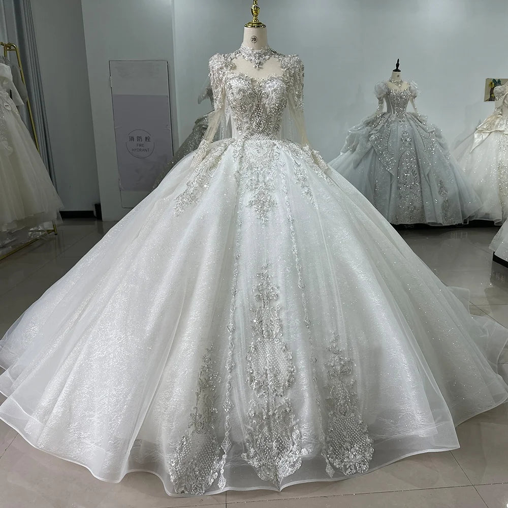 Jancember XS060 Elegant High Neck Bridal Wedding Ball Gown Dresses With Shawl MegaBDM