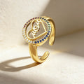 QIKU Letter MOM Colorful Rhinestone Adjustable Opening Ring Women Birthday Jewelry Copper Zircon Accessories Mother's Day Gift