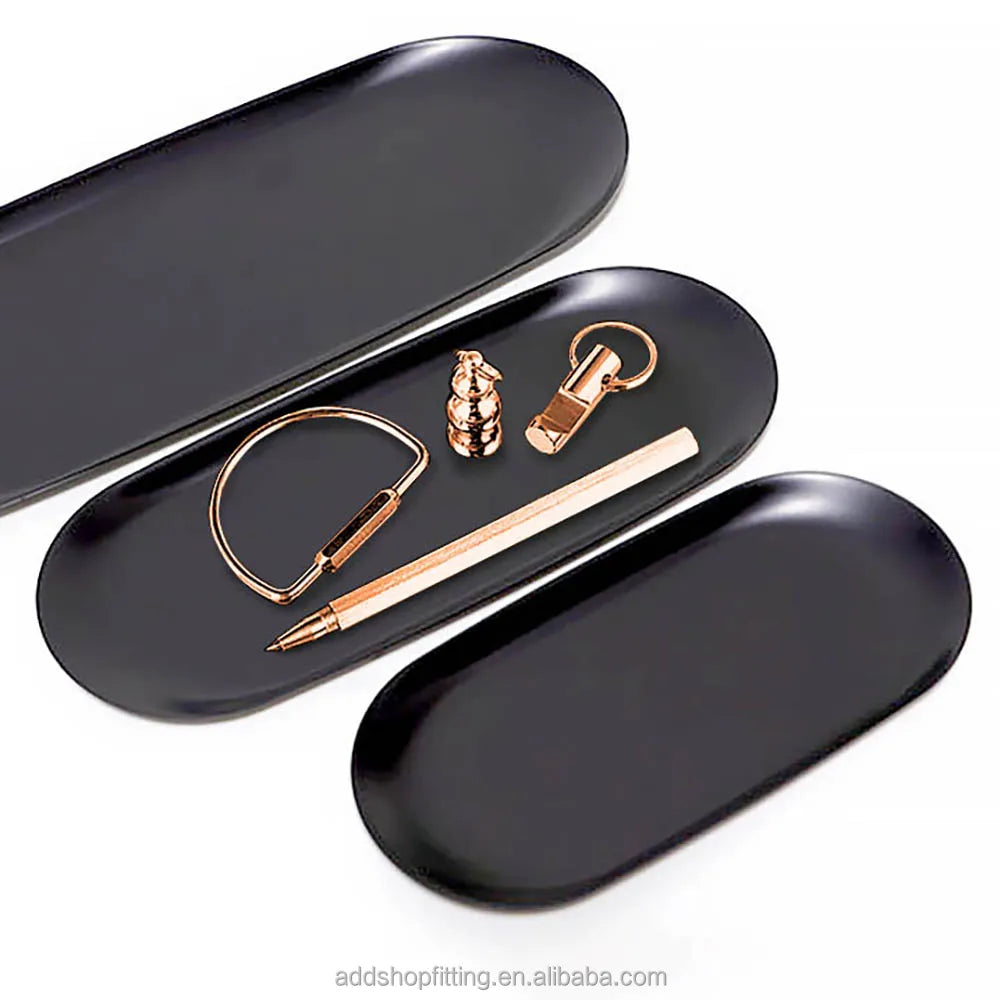 Oval Jewelry Tray 30 cm 23 cm Black Stainless Steel for Earrings and Rings Perfume Candle Holder