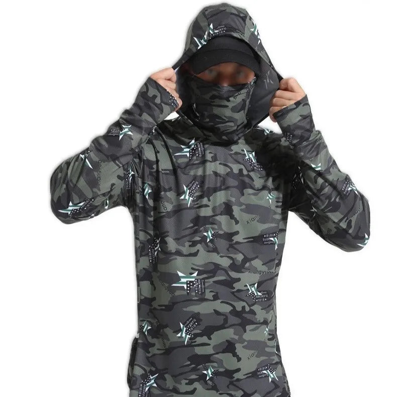 OEM Factory 100% Polyester UPF 50 Sun Protection Quick Dry Breathable Ultra Thin Printed Ice Silk Men's Summer Fishing Hoodie