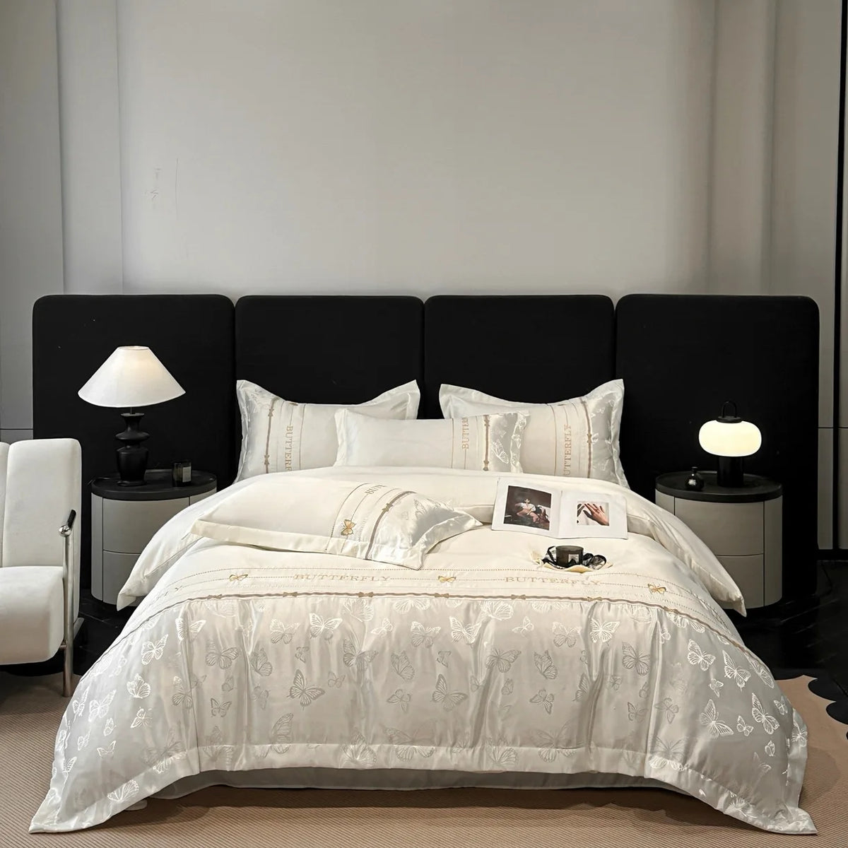 Simple Style White Color Washed Silk Summer Quilt Embroidery 4pcs Cooling Home Textiles Bed Sheet Queen King Size Bedding Set MegaBDM