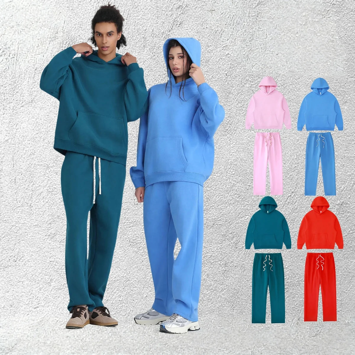 Wholesale Customized Logo Classic Solid Color Winter Hoodies for Men Women Loose Casual Sports Fleece Sweatshirt Sweatpants Suit