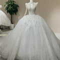 For Jancember DW0001 Luxury High Neck Ball Gown Wedding Dress Sequins Floor-Length Ruffles Pleats Natural Anti-Static Bridal