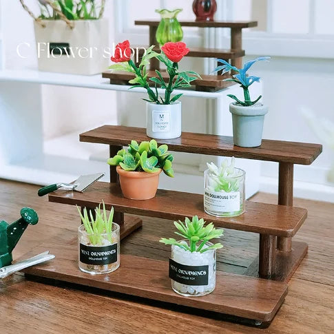 1/6 1/12  Doll House Simulation Mini Flower Rack Wooden Furniture Toy Model Decor Gift