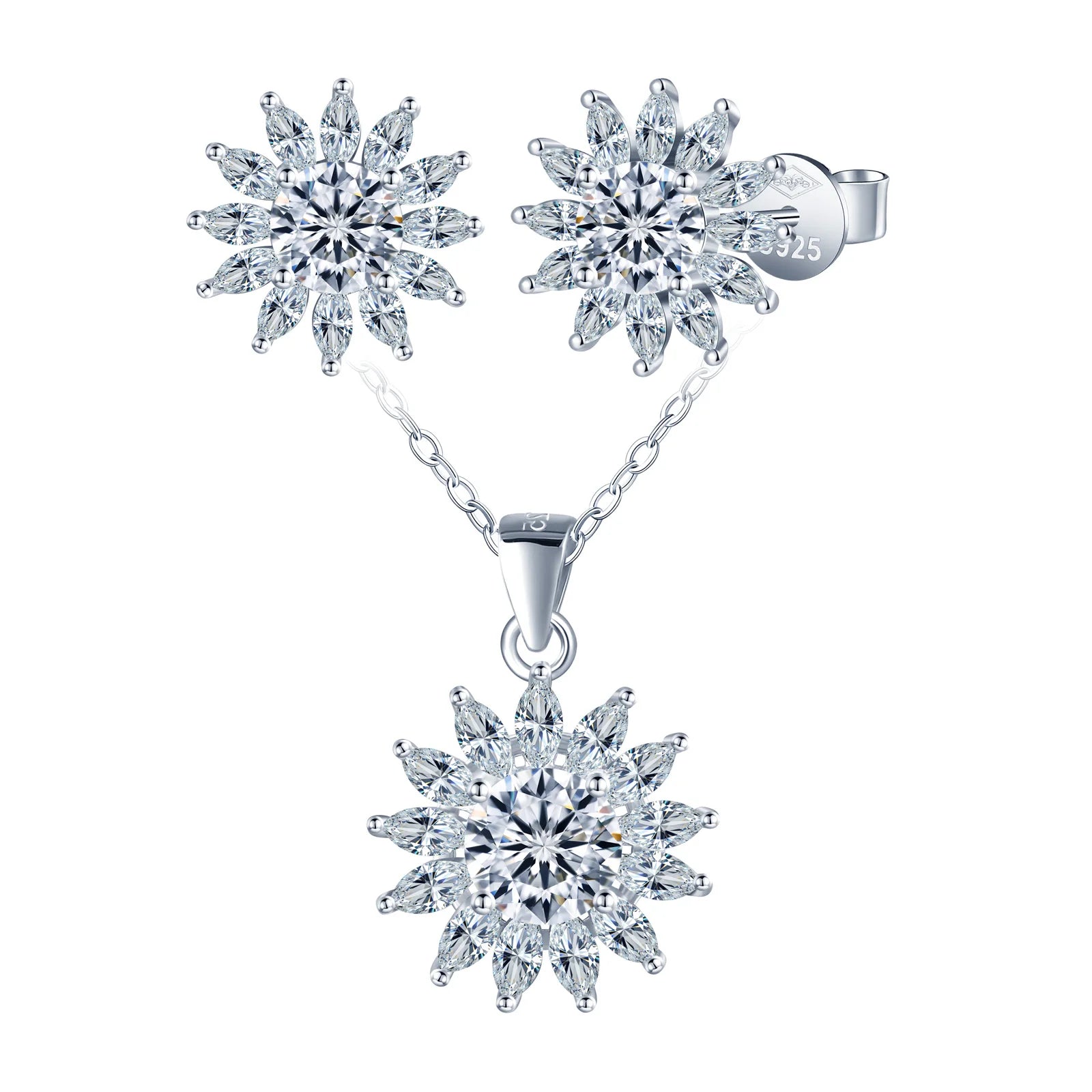 Moissanite Stud Earrings 925 Silver Luxury Sunflower Necklace Pass Diamond Tester Women Necklace