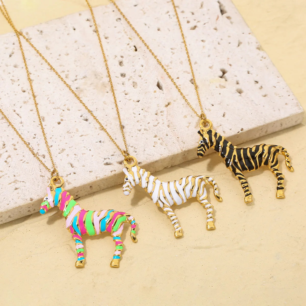 Souvenir Animal Stainless Steel Gold Plated Zebra Pendant Jewelry Necklace MegaBDM