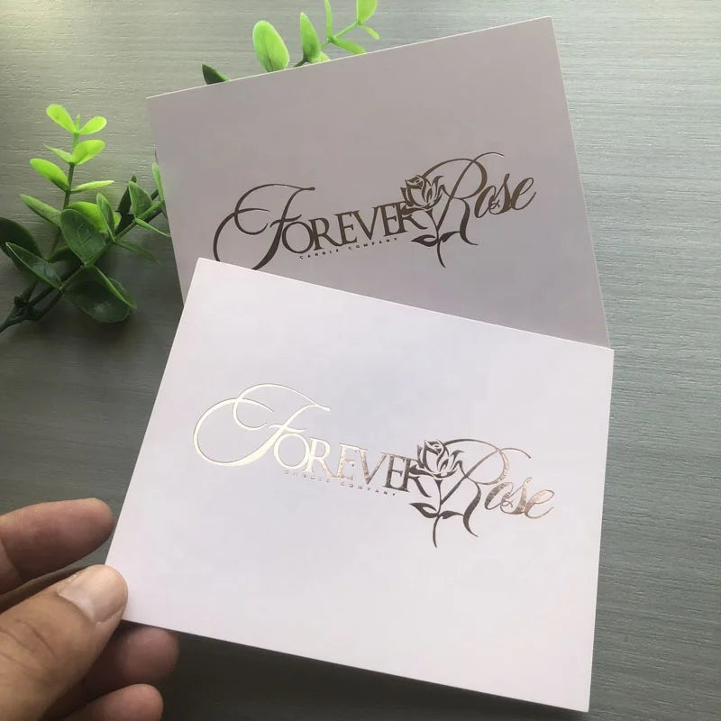 Hot Sell Luxury Rose Gold Foil Gift Greeting Card 300gsm pink Coated Paper Business Card Thank You Cards Custom with logo MegaBDM
