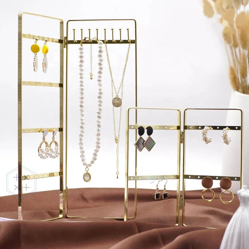 Gold Metal Customized Foldable Jewelry Display Stand for Necklace Earring-Luxury Store Choice Modern Design for Shop Display
