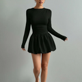 2026 Wholesale Long Sleeve Ruched Bodice Flowy Hem Dress Pleated Flowing Skirt Elegant Ladies Daily Commute Dating Wear MegaBDM