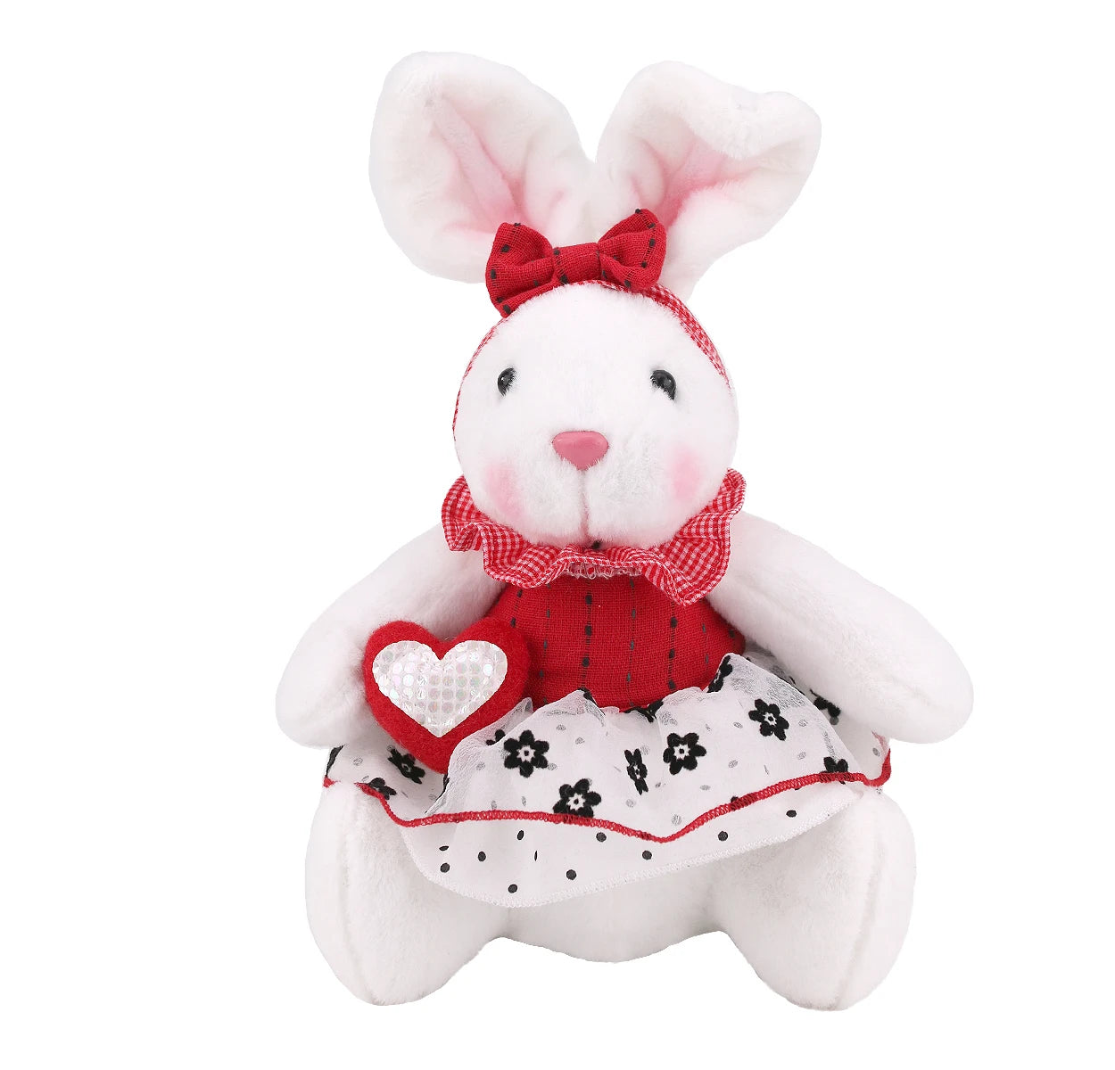 Zaves Valentine's Day Love Rabbit Plush Easter Toy Red White Polka Dot Bunny Doll Dress with Bow Hair Ribbon PP Cotton Filling