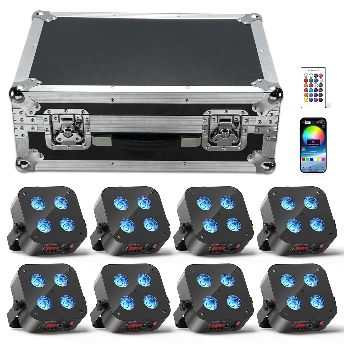8pcs With Flight Case 4X18W Wireless Stage Par Light Battery Powered Uplight LED RGBWA UV 6in1 Rechargeable Uplights MegaBDM