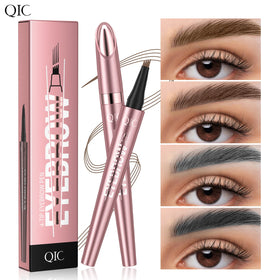 QIC Smooth 4-Fork Waterproof Anti-Sweat Liquid Makeup Tools Pink Eyebrow Pencil for Evenly Applying Extremely Thin Makeup