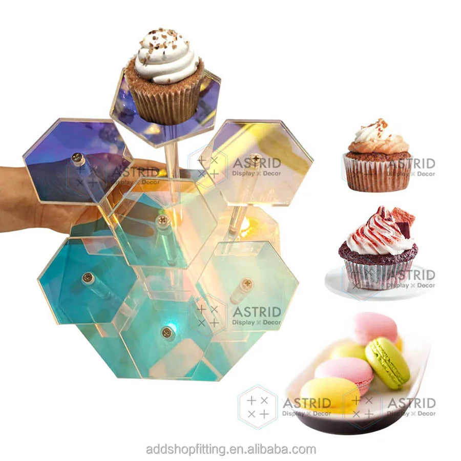 7-Slot Rainbow Aurora Organizer Shelf Acrylic Cupcake Display Stand for Dessert display