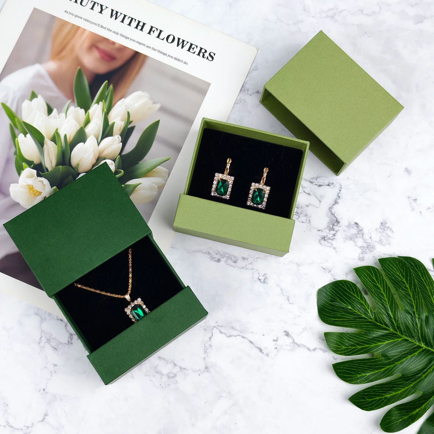 Custom Rectangle Jewelry Drawer Box with Drawstring Closure Foam Insert for Necklace & Earring Gift Packaging