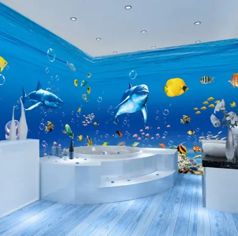 Ocean World Wall Paper Mural 3d Wallpaper Self Adhesive Modern Swimming Hall Wall Decor