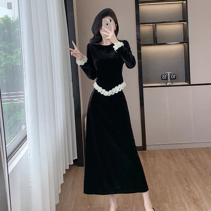 Casual 2 Piece Set for Women Top And Velvet Skirts Set Clothing Wholesale