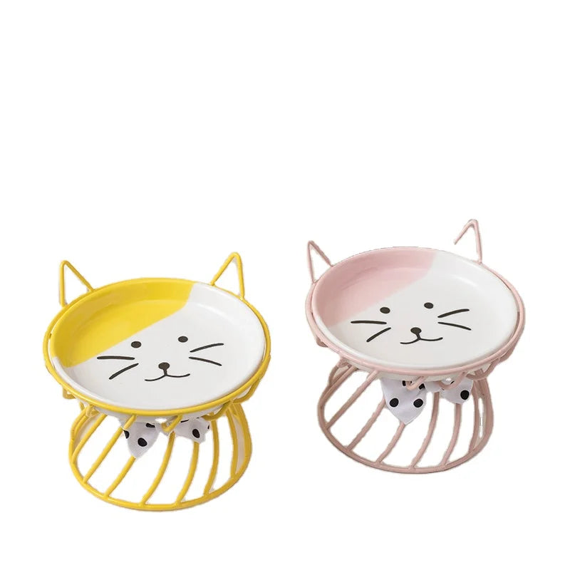 Cute Elevated Cat Bowls Ceramic Metal Water Raised Cat Food Bowls