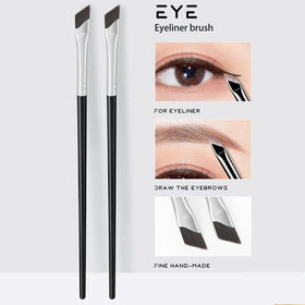 2-Piece Synthetic Hair Makeup Brush Set Black Handle High Comfort Soft Smooth Eye Oblique Eyeliner Eyebrow Pencil Brush Kit