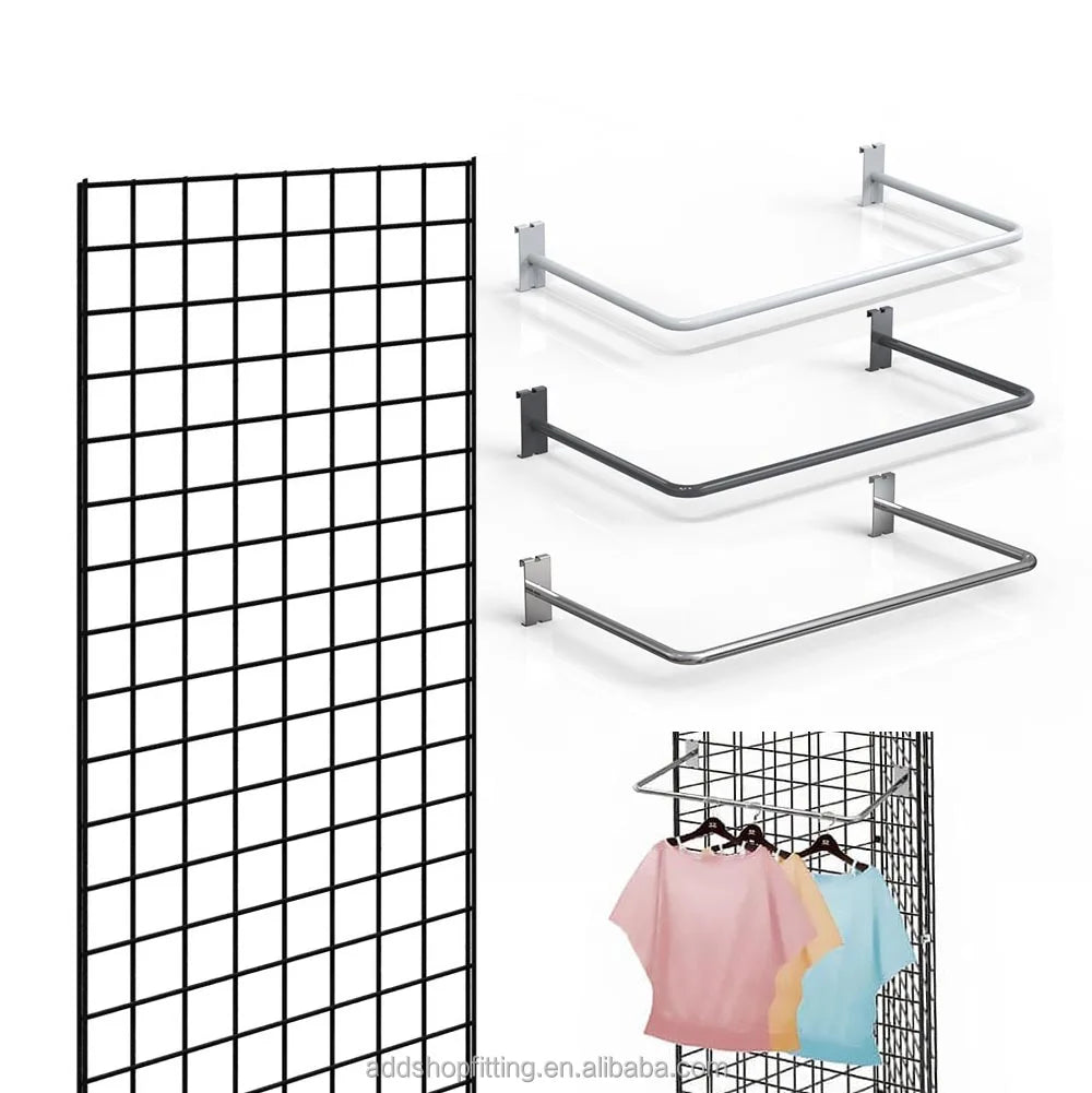 Iron Metal Grid Panel Hanging Clothes Display with Slatwall Hook for Shop Window Display