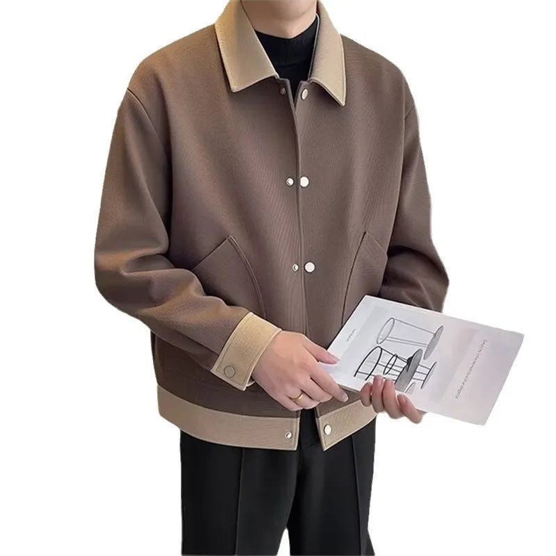 OEM Custom Polyester Turn Down Lapel Woolen Jacket Mens Autumn Winter Korean Style Loose Fit Trendy Versatile High End Jacket