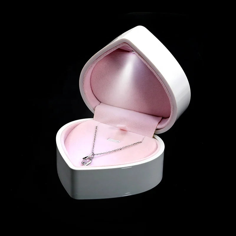 Custom LED Heart Ring Box Rectangle Velvet and Leather Wedding Jewelry Storage with New Packaging
