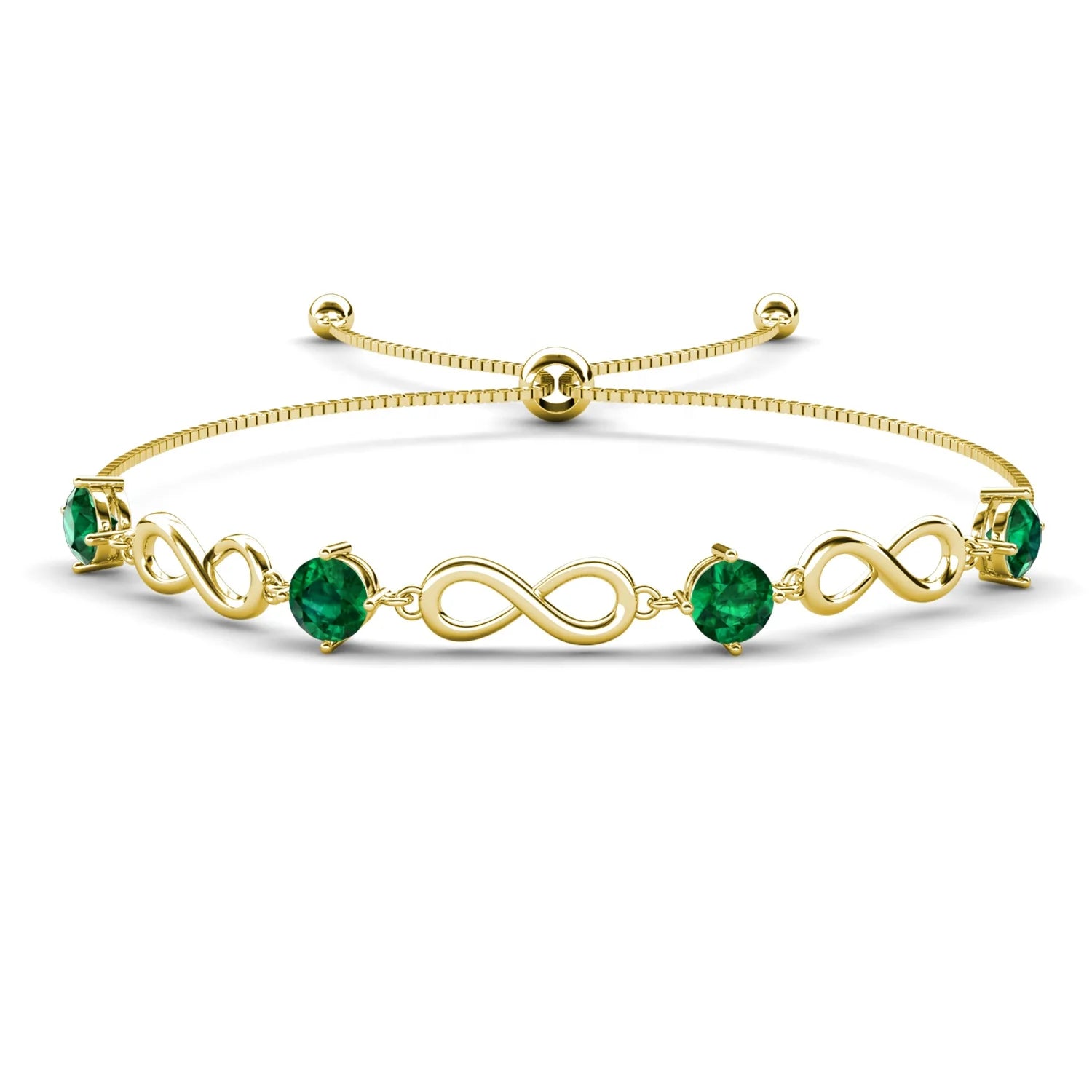 High Quality Lab Grown Gemstone Green Emerald 925 Sterling Silver Infinity Slider Bracelet Jewelry for Women Destiny Jewellery