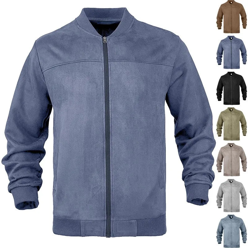 Bangladesh CN Factory Price Custom Logo Embroidery Men's Suede Stand Collar Zip up Jacket Custom Logo Casual Bomber Jacket MegaBDM