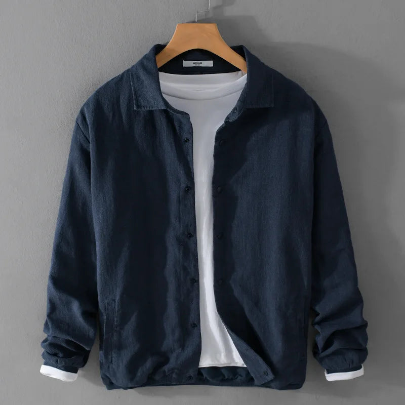 RNSHANGER Autumn 70% Ramie 30% Cotton Men's Jacket Simple Casual Solid Color Snap Button Breathable Jacket Trendy Basic Coat MegaBDM