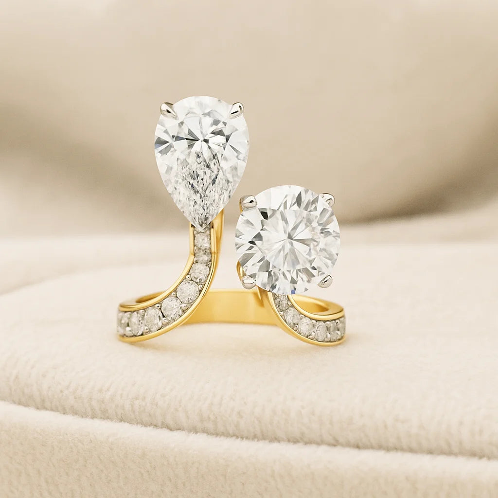 Customizable Fine Jewelry Engagement Ring 925 Sterling Silver 14K Yellow Gold 6.00 Carat Pear Cut Moissanite Diamond IGI