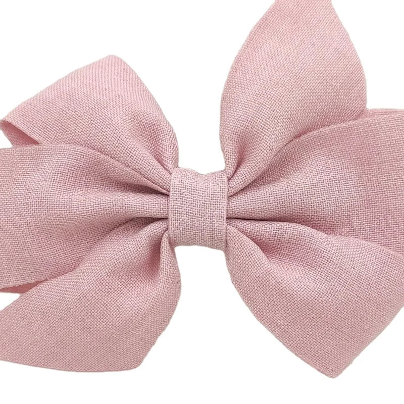 4inch Light Pink Linen Sweet Hair Bow with Clips for Girls Party Hair Accessories