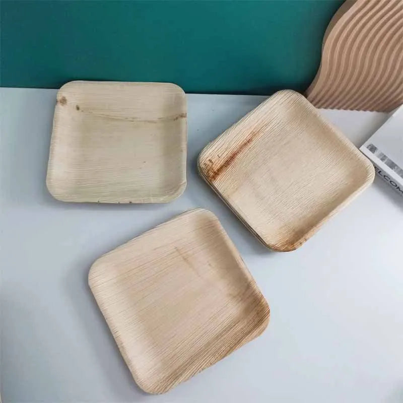 Wholesale Biodegradable Reusable Square 8-inch Palm Leaf Disposable Party Trays & Plates for Hotel BBQ