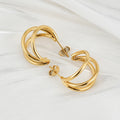 French INS Style 18k Gold Plated Three Layer Line Hoop Earrings for Women Stainless Steel Smooth Hollow Circle C Shaped Earrings