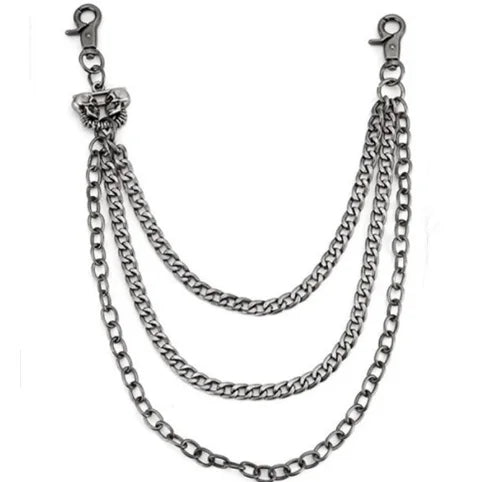 Men Retro Korean Style Three Layer Handcuffs Metal Chain Hip-hop  Trousers Pants  Key Chain Hook Decoration Trendy