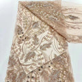Fashion Champagne Rhinestones Crystal Tulle Fabric French Sequin Lace Fabric for Weddings Party