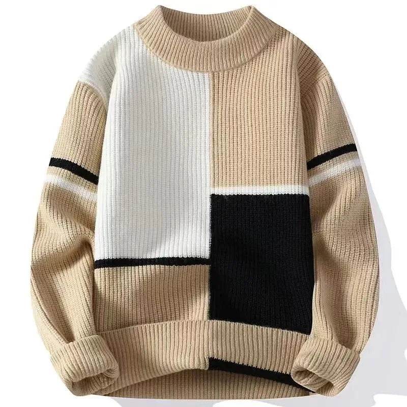 RNSHANGER Autumn O Neck Pullovers Men Patchwork Sweater Fashion Youthful Vitality Knitted Warm Pullover Man Y2K Sweater MegaBDM