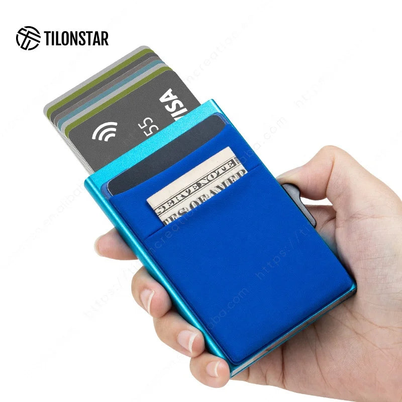 TILONSTAR TWM110b Factory Direct Sales Aluminum Credit Card Holder Rfid Blocking Pop up Card Holder Wallet for Men