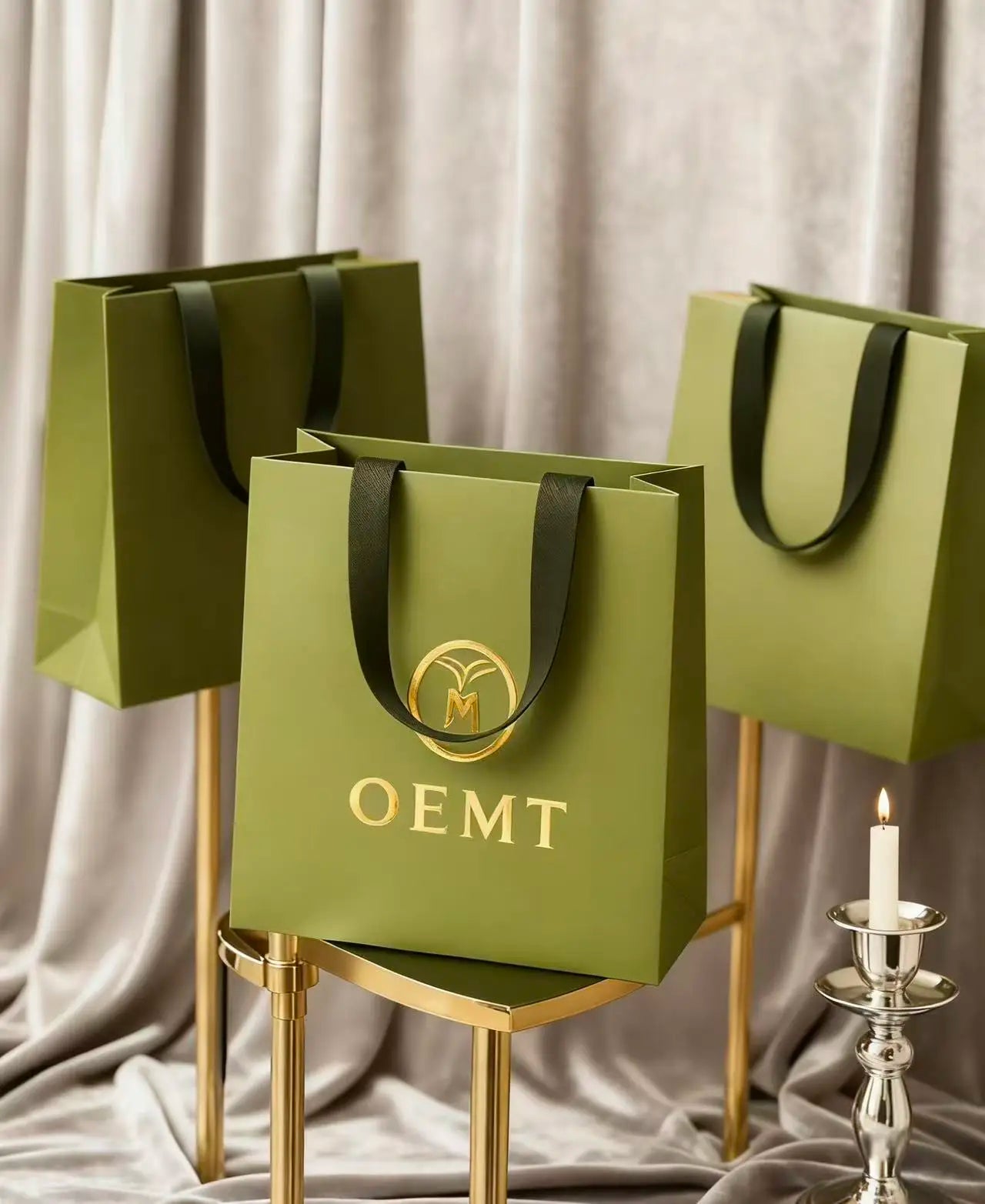 Green Eco-Friendly Luxury Art Paper Gift Totes Custom Logo Clothing Shopping Printed Durable Cotton Rope Handles