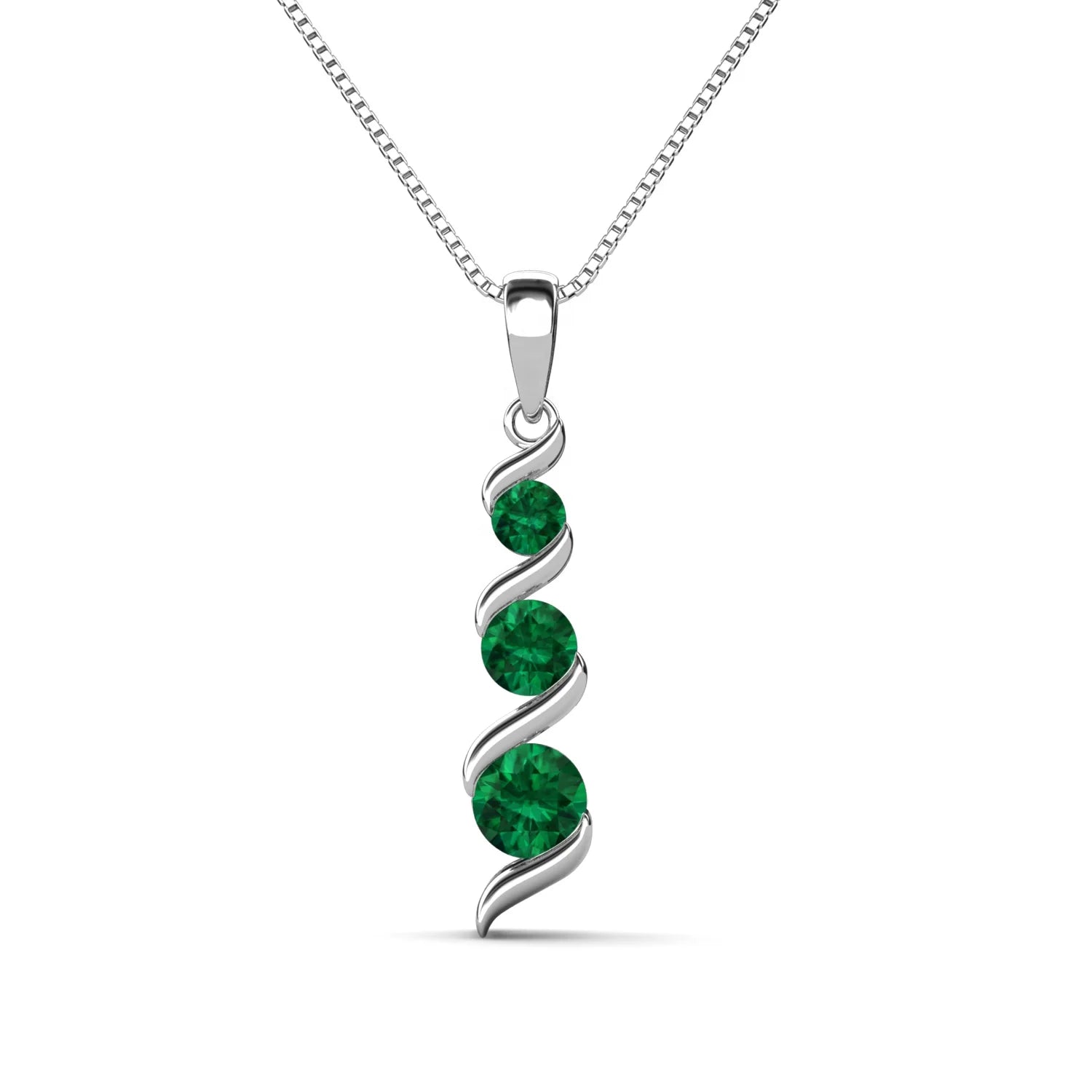 925 Silver Lab Grown Green Emerald Three Stone Journey Pendant Necklace Fine Ladies Accessories Jewelry Destiny Jewellery