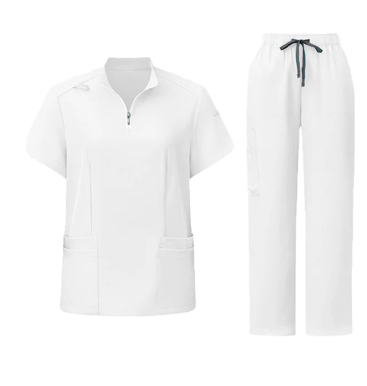 OEM Custom logo Embroidery Printed Design Stand-up Collar Zipper Doctor and Nurse Work Uniform Scrubs and Surgical Uniform MegaBDM
