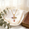 QIKU Bohemia Style Colorful Rhinestone Cross Shape Pendant Necklace Copper Zircon Chain Choker Religious Pray Jewelry Women Gift