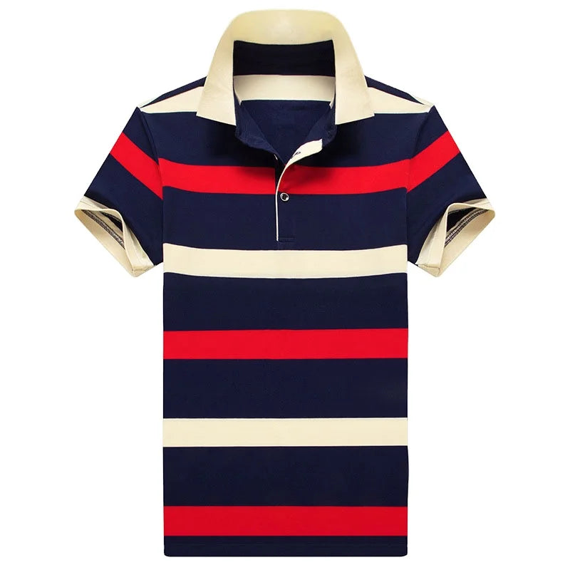 Oem Customized logo Design Fashion 2024 Men's Men's Striped Embroidery Reverse Collar  Half Sleeve Top Trend Polo Shirt