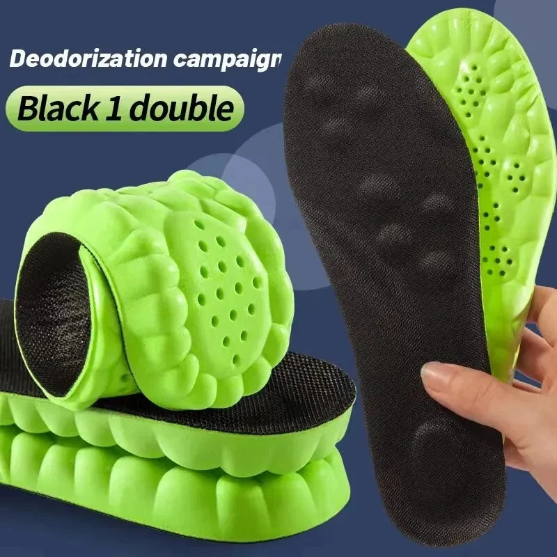 4D Cloud Technology Sports Insoles for Shoes PU Sole Soft Breathable Shock Absorption Cushion Running Orthopedic Care Insoles - Black-Green / EU41-42 MegaBDM
