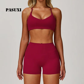PASUXI Women Seamless Yoga Set 2 Piece Plus Size Gym Fitness Crop Top Leggings Wholesale Activewear